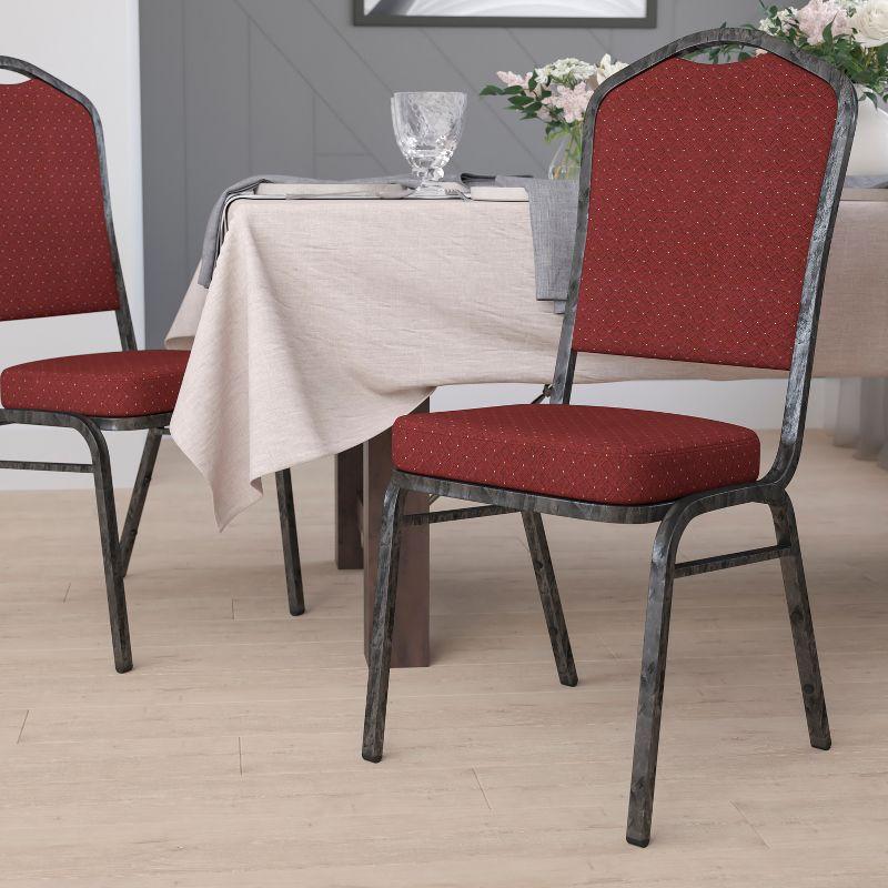 Burgundy Patterned Fabric Stacking Banquet Chair with Silver Frame