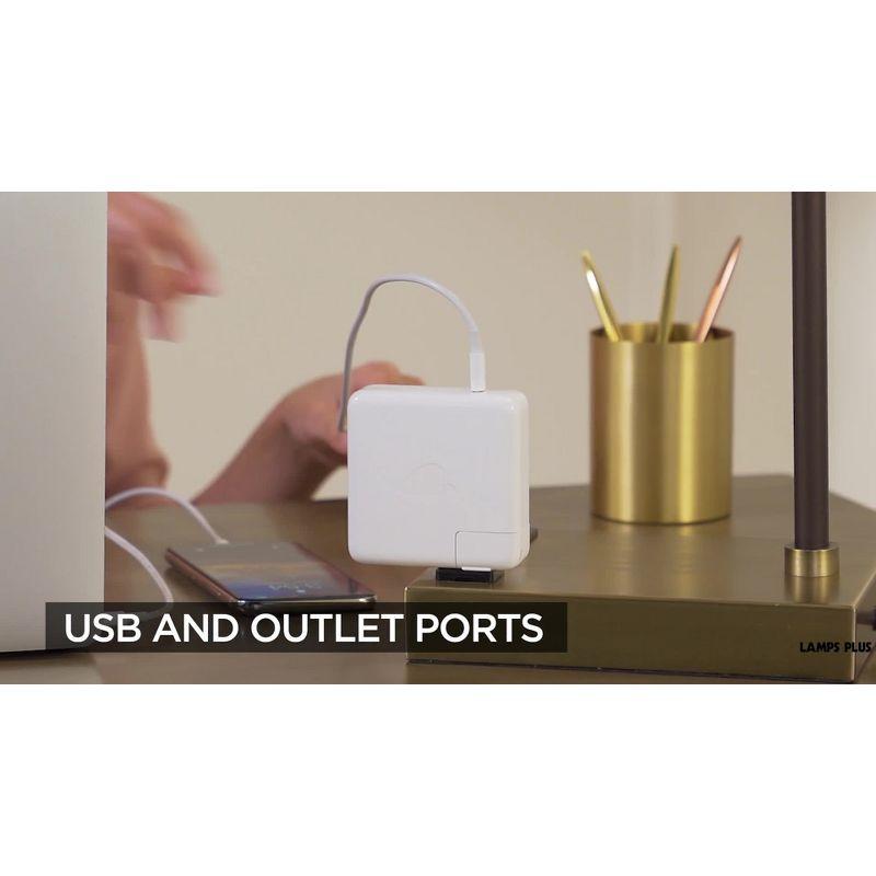 360 Lighting Brody Industrial Desk Lamp 22 1/4" High Antique Brass with USB and AC Power Outlet in Base Black Perforated Metal Shade for Living Room