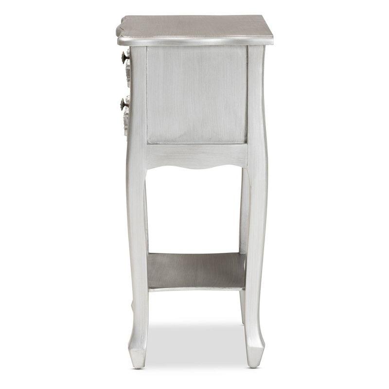 Eliya Brushed Wood 2 Drawer Nightstand Silver - Baxton Studio: Solid Frame, Open Shelf, Fully Assembled