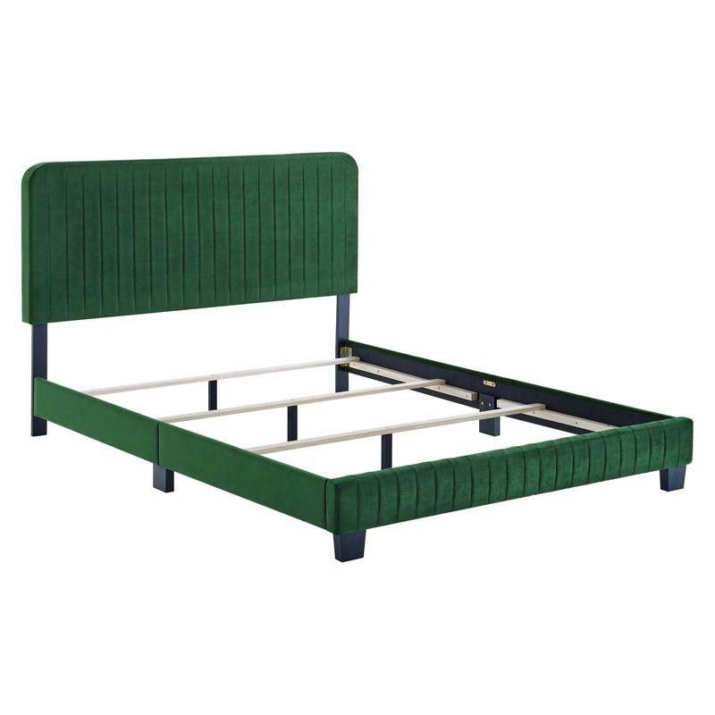 Elegant Emerald Velvet Queen Bed with Channel Tufted Headboard