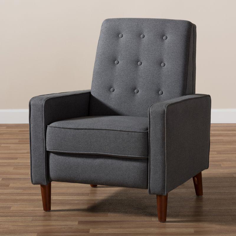 Mid-Century Modern Grey Fabric Wood Base Recliner Chair