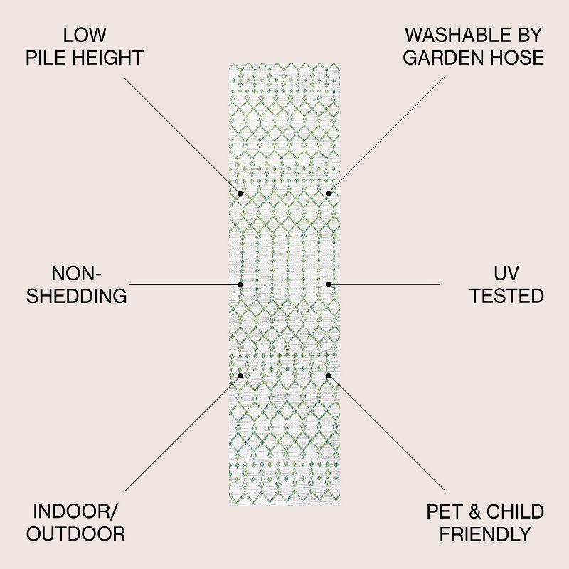 2' x 10' Ourika Moroccan Geometric Textured Weave Indoor/Outdoor Runner Rug, Green/Ivory - JONATHAN Y