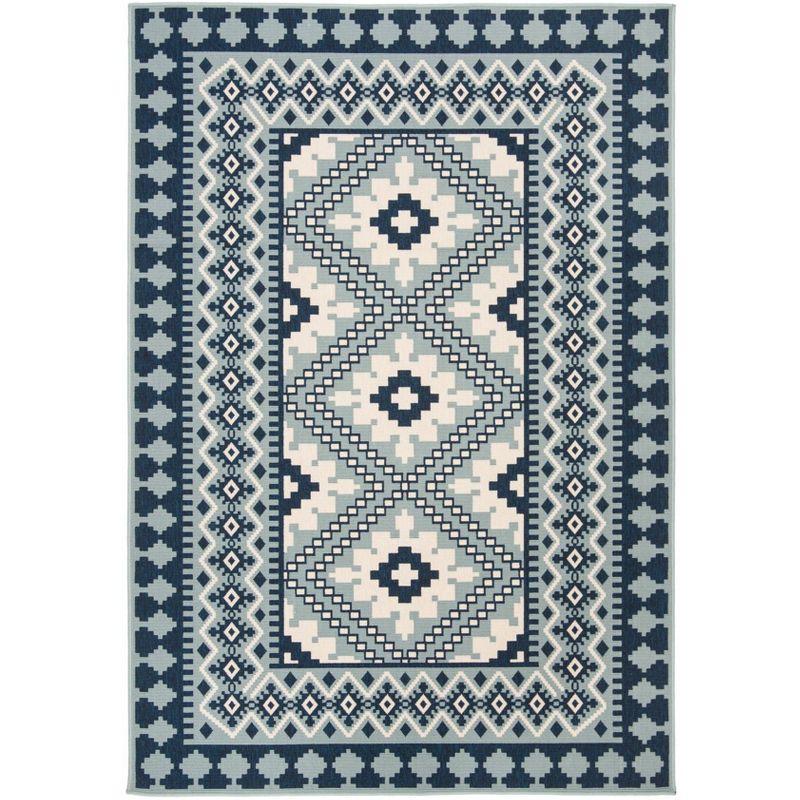 Veranda VER099 Power Loomed Indoor/Outdoor Area Rug - Ivory/Blue - 6'7"x9'6" - Safavieh