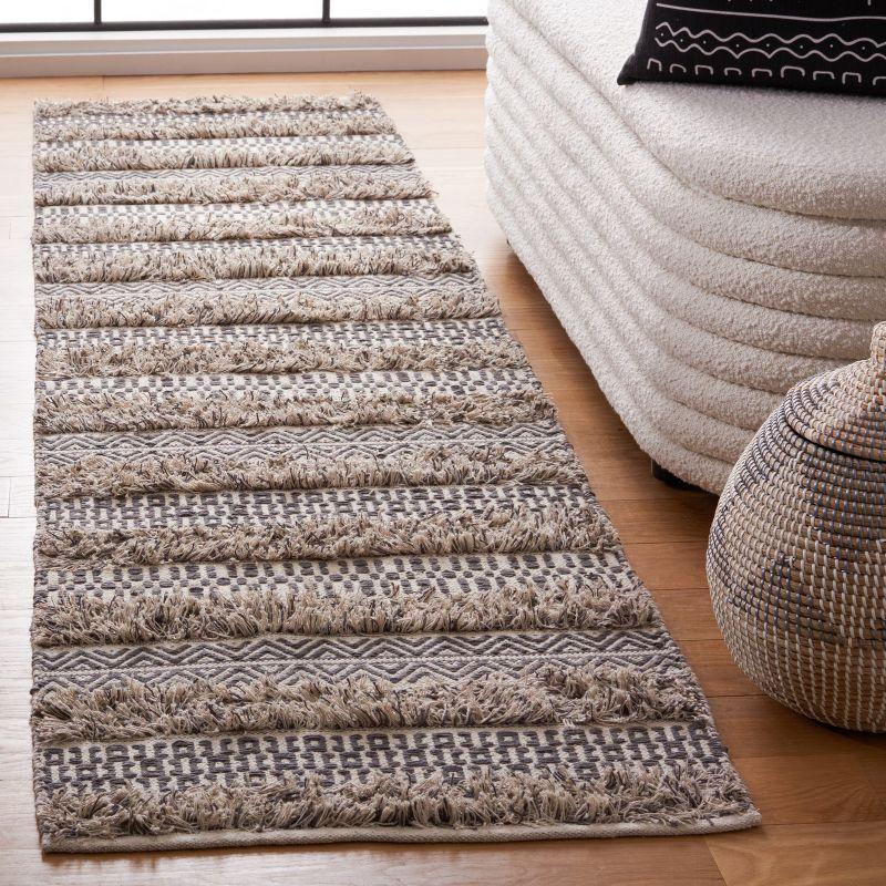 Ivory and Grey Handwoven Cotton Runner Rug