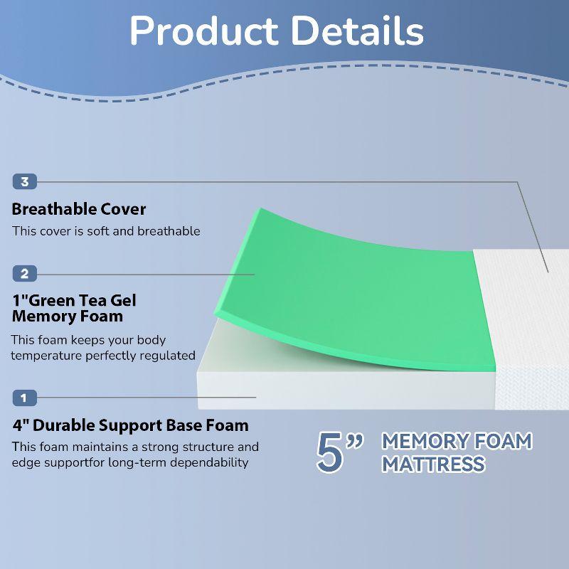 FDW 5 Inch Full Green Tea Memory Foam Mattress Cooling Gel Infused Mattress,Medium Firm Mattresses Fiberglass Free/CertiPUR-US