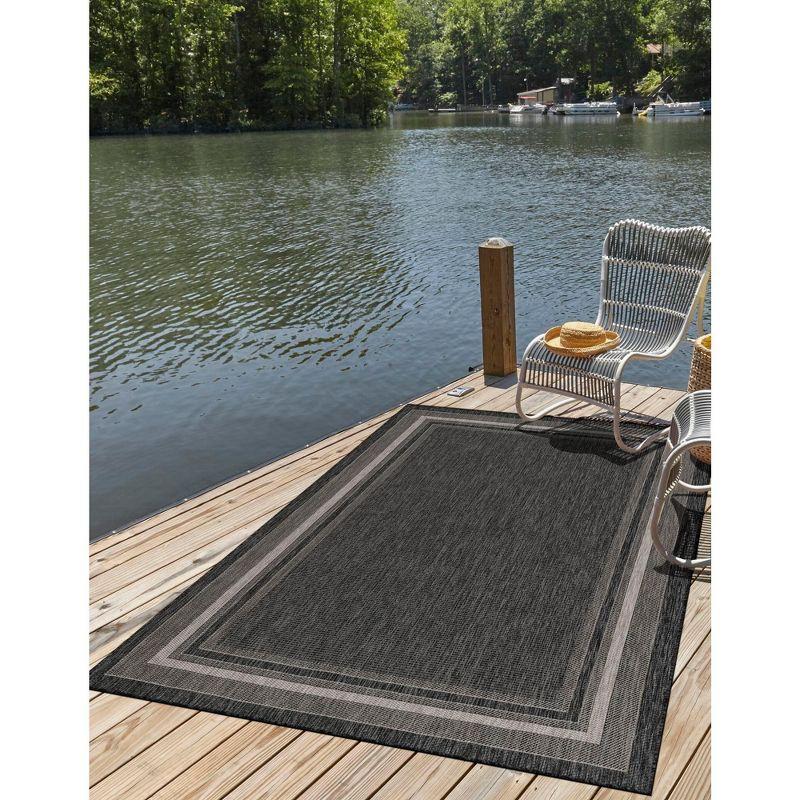 4' x 6' James Modern Border Stripe Indoor/Outdoor Area Rug, Black/Cream - JONATHAN Y