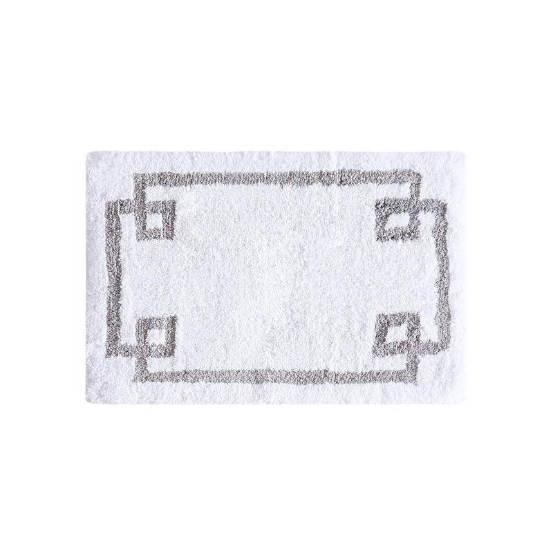 White Cotton Tufted Bath Rug with Gray Border