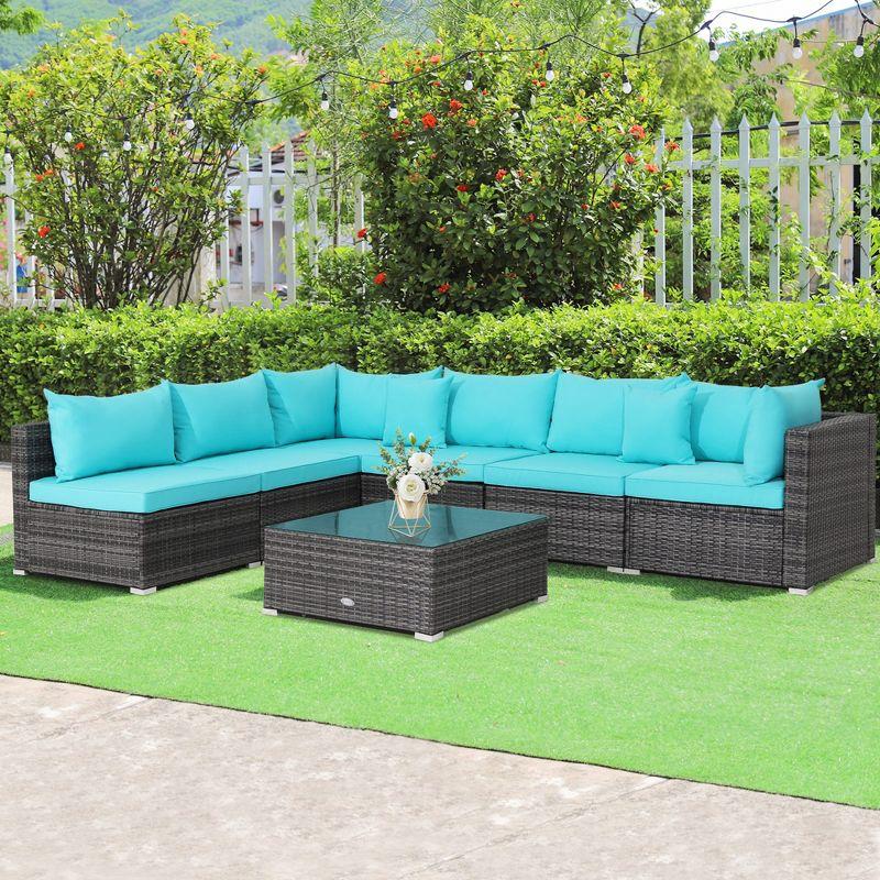 Costway 7PCS Patio Rattan Furniture Set Sectional Sofa Cushioned Turquoise