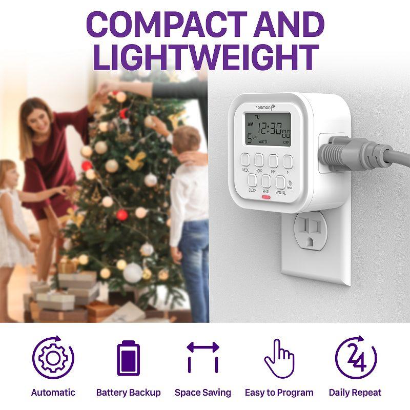 Fosmon 2x 7 Day Programmable Digital Timer For Outlet, [ETL Listed] Timer Outlet For Electrical Indoor, Plug-in Light Timer for Lamps, 15A/1875W