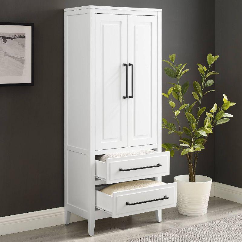 Crosley Genevieve Storage Pantry White: Modern Farmhouse Design, 2 Doors, 2 Drawers, Adjustable Shelves