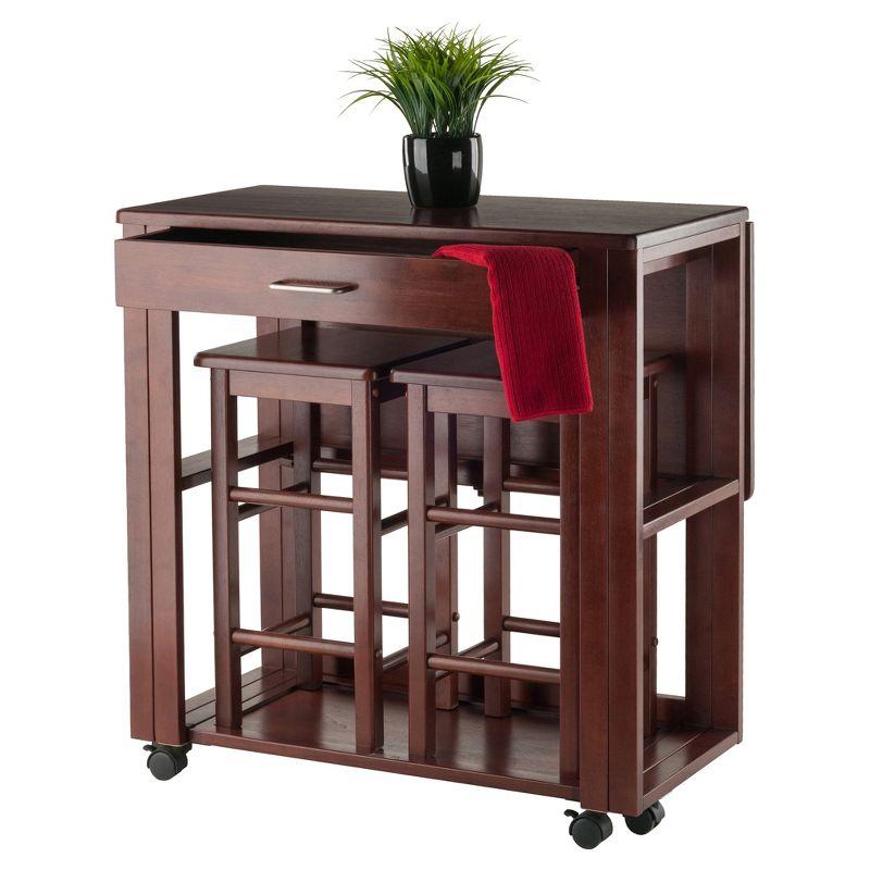 3pc Extendable Dining Table Set Fremont Space Saver Walnut - Winsome: Hardwood Construction, 2 Hideaway Stools