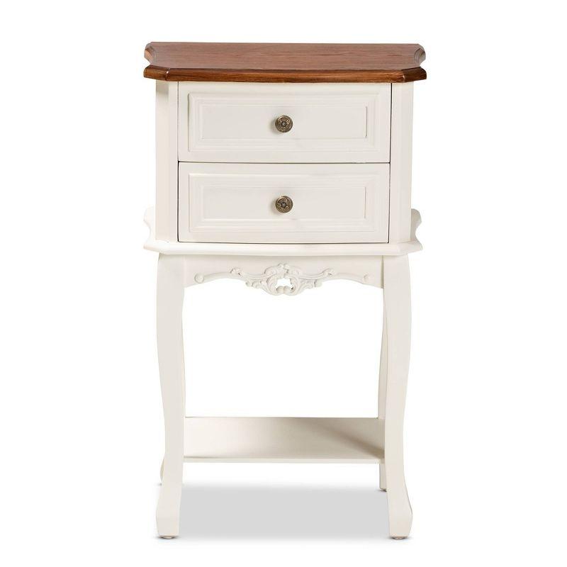 2 Drawer Darla Wood Nightstand White/Cherry Brown - Baxton Studio: Traditional Bedside Table with Anti-Tip Hardware