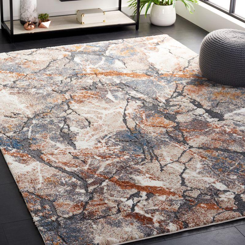 Cyrus Gray and Rust Abstract Shag Area Rug