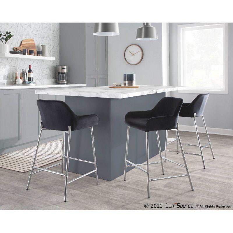 Set of 2 Daniella Metal/Velvet Counter Height Barstools Chrome/Black - LumiSource: Upholstered, Steel Legs, Foam Fill