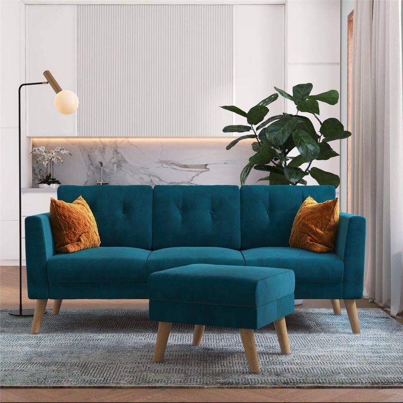 Gloria 75.5'' Wide Velvet Reversible Sofa & Chaise with Ottoman