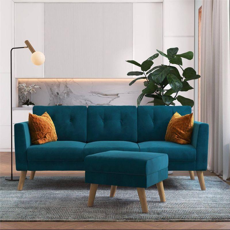 Chic Blue Velvet Tufted Sofa Sectional with Ottoman