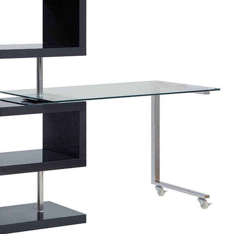 Acme Furniture Buck II Clear Glass Desk Chrome/Black High Gloss Finish