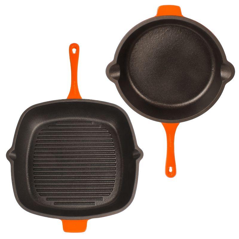 BergHOFF BergHOFF Neo 4 Pc Cast Iron Cookware Set with Fry Pan, Grill Pan, and 5Qt. Covered Dutch Oven