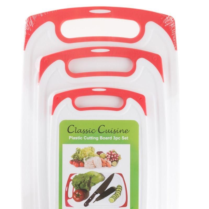 Cutting Boards - 3-Piece Plastic Chopping Board with Juice Groove - Dishwasher Safe Cooking or Food Prep Kitchen Essentials by Classic Cuisine (Red)