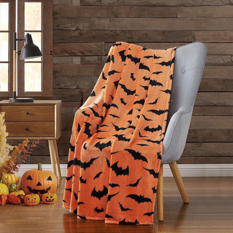 Pumpkin Orange and Black Halloween Fleece Throw Blanket