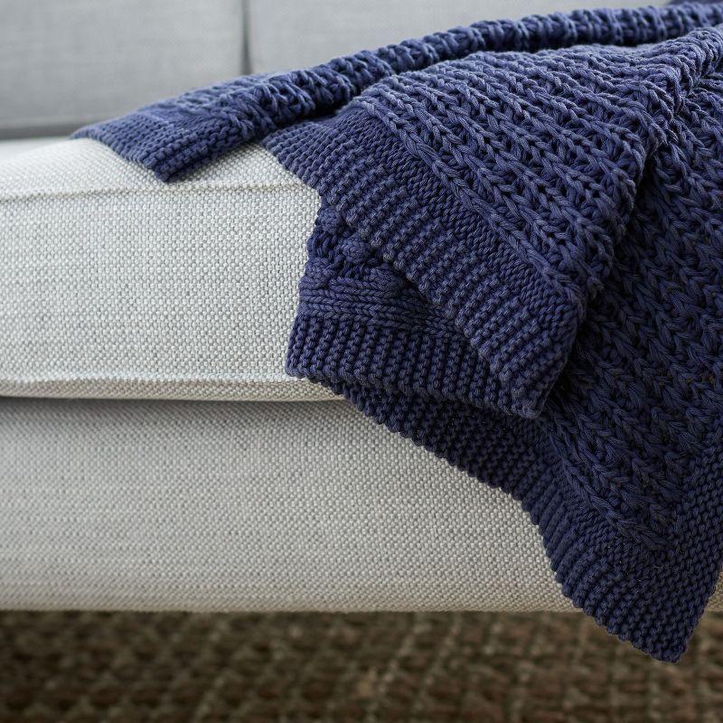 Indigo Knitted Cotton Larza Throw Blanket