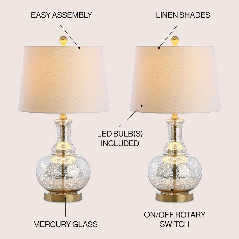 JONATHAN Y Lavelle 25" Glass LED Table Lamp, Mercury Silver/Brass Gold (Set of 2)