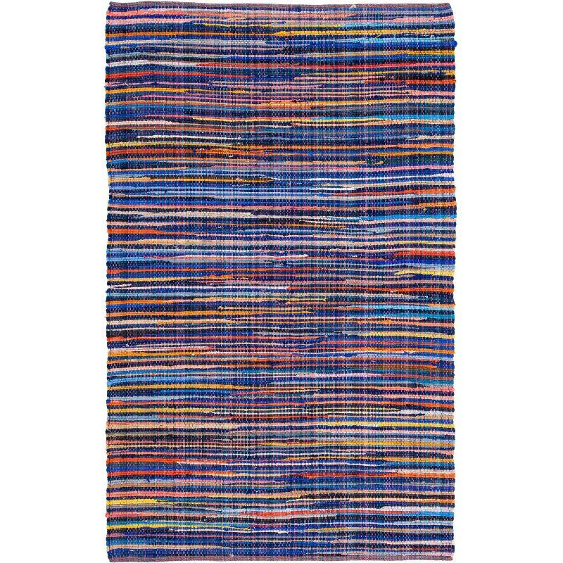 Rag Area Rug RAR240 Hand Woven Area Rug - Blue/Multi - 5'x8' - Safavieh.
