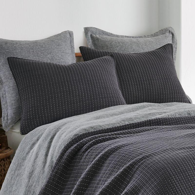 Caden Cotton Gauze Charcoal Coverlet - One King Coverlet - Levtex Home