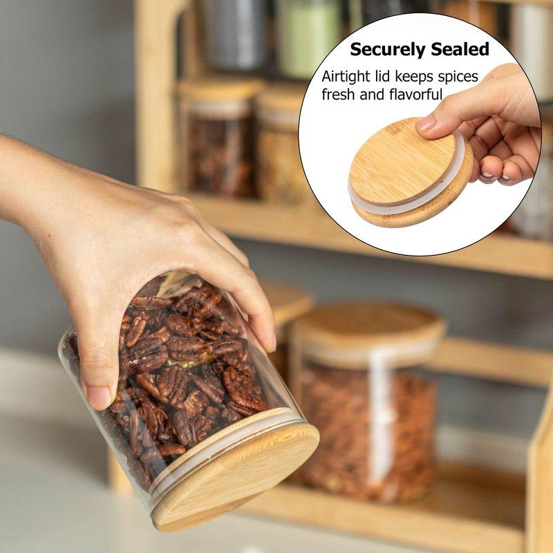 Basicwise Basicwise Versatile 3-tier Bamboo Spice Rack And Pantry Organizer With 13 Glass Jars – Perfect For Countertop Storage In Kitchens To Keep  Seasoning Containers Neatly Displayed And Easily Accessible