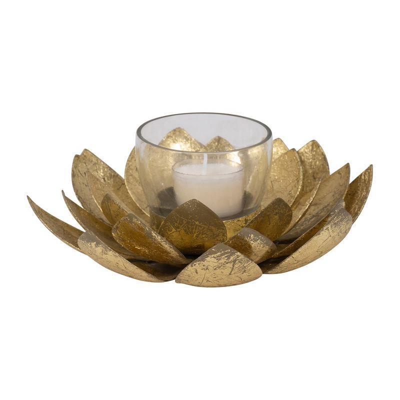 Sagebrook Home 8" Lotus Candle Holder - Contemporary Gold Metal Decorative Votive Candle Holder for Home or Event Decor - Decorative Lotus Candle