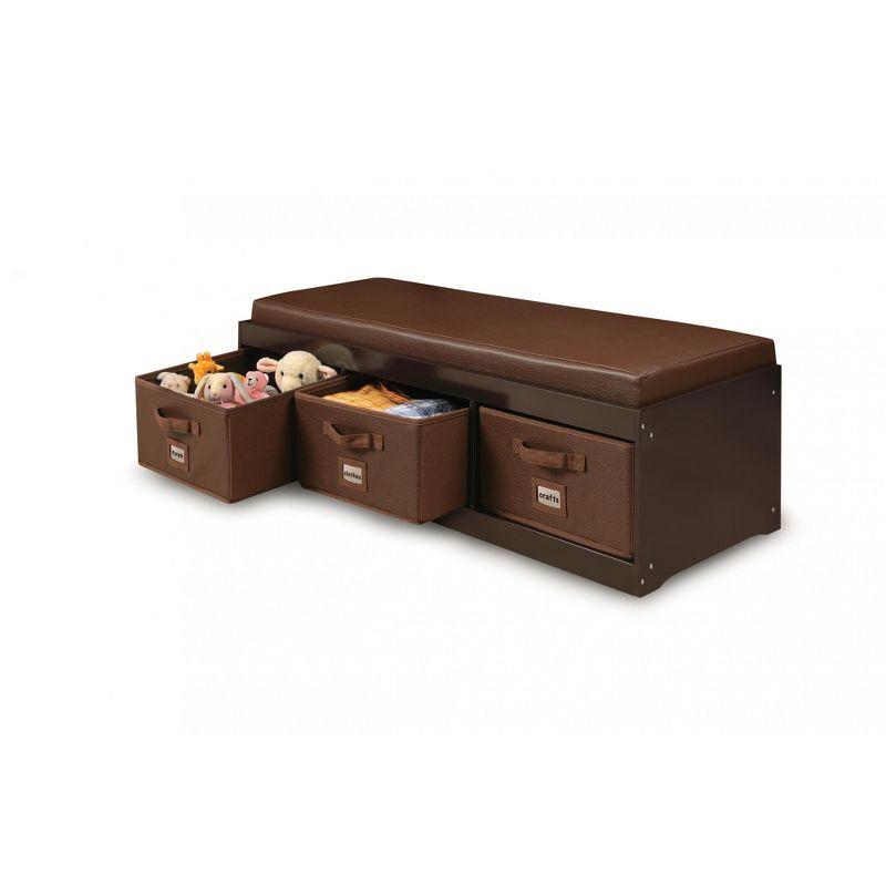 Espresso Faux Leather Kids' Storage Bench with Removable Bins