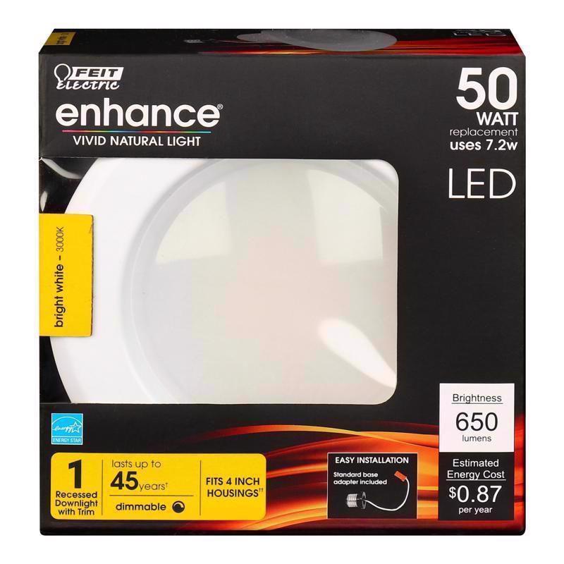 Feit Electric Enhance Bright White 4 in. W LED Dimmable Recessed Downlight 7.2 W