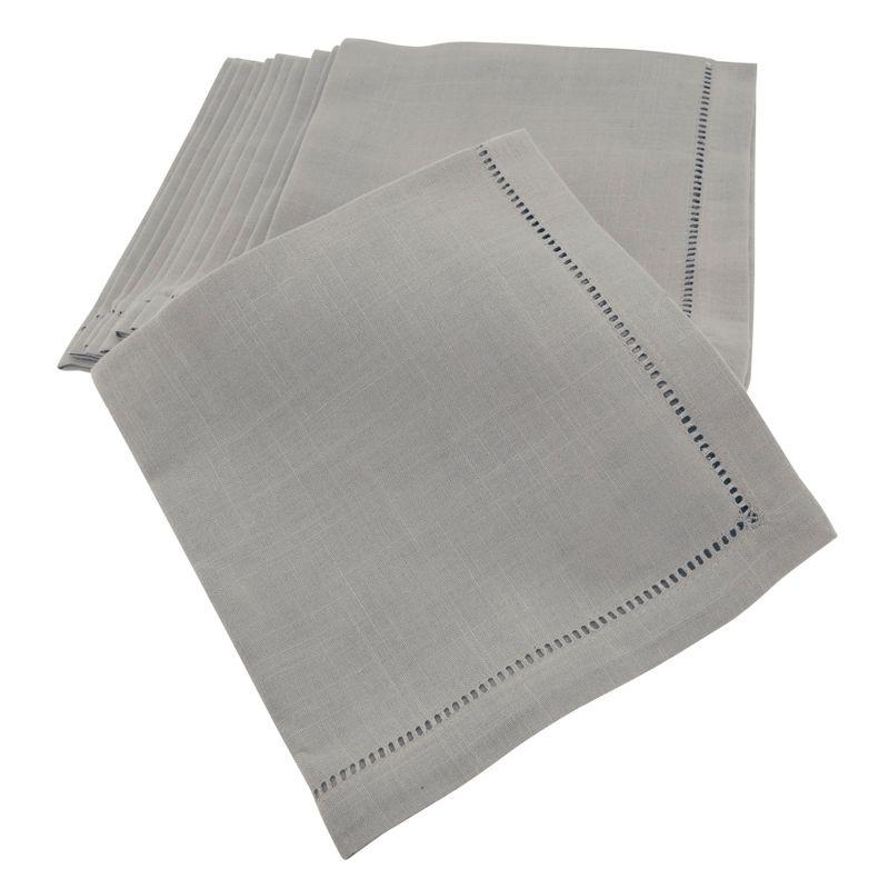 Saro Lifestyle Dinner Napkin With Hemstitch Border Design (Set of 12), Grey, 18" x 18"