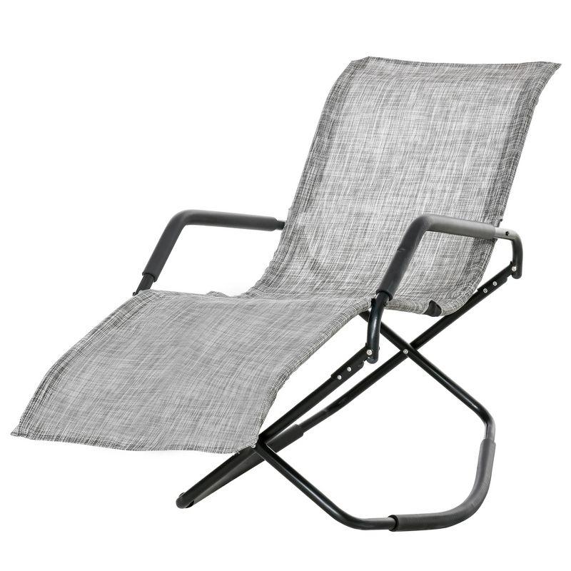 Outsunny Rocking Sun Lounger, Chaise Lounge Rocker for Sunbathing, Sun Tanning, Foldable, Portable Outdoor Patio Chair, Gray