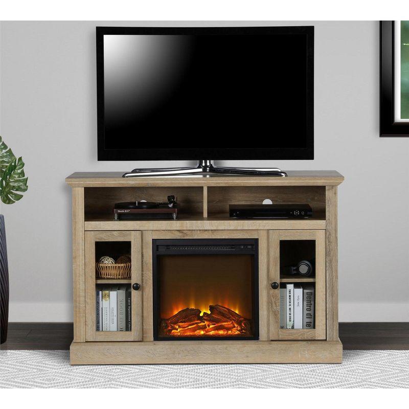 Natural Weathered Oak Electric Fireplace TV Console with Cabinet