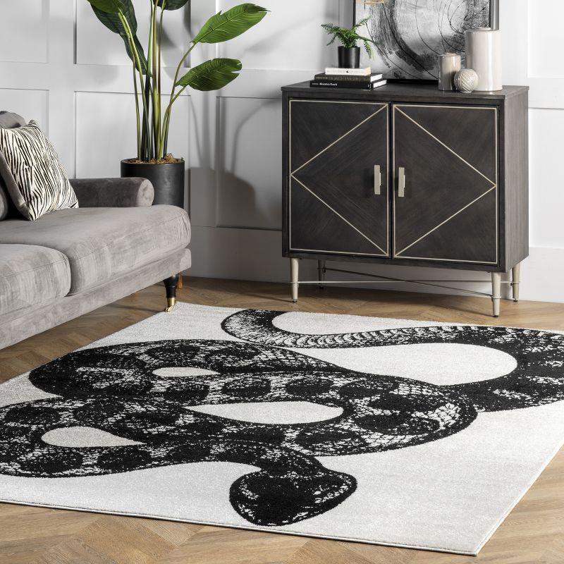 Serpentine Chic Black and White Synthetic Area Rug, 5' x 8'