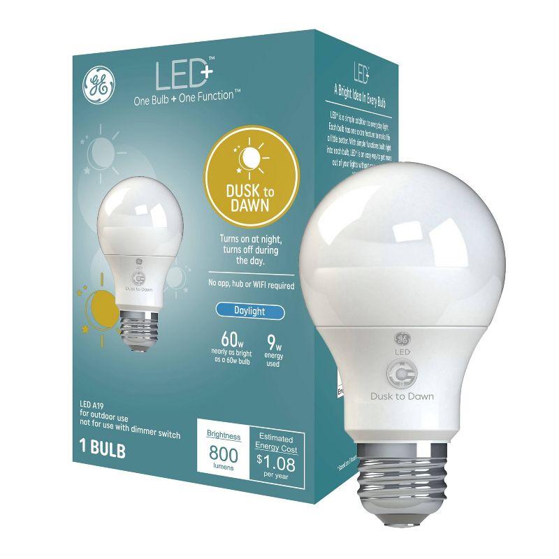 GE LED+ Dusk to Dawn A19 LED Light Bulb Daylight: 800 Lumens, 60W Equivalent, Energy Star Certified, E26 Base, 5000K