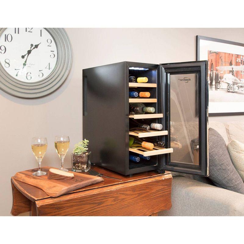 Koolatron Wine Cooler Refrigerator 12 Bottle Deluxe Countertop Compact Wine Cellar, Small Freestanding: Black Glass Door, Thermoelectric, 6 Shelves