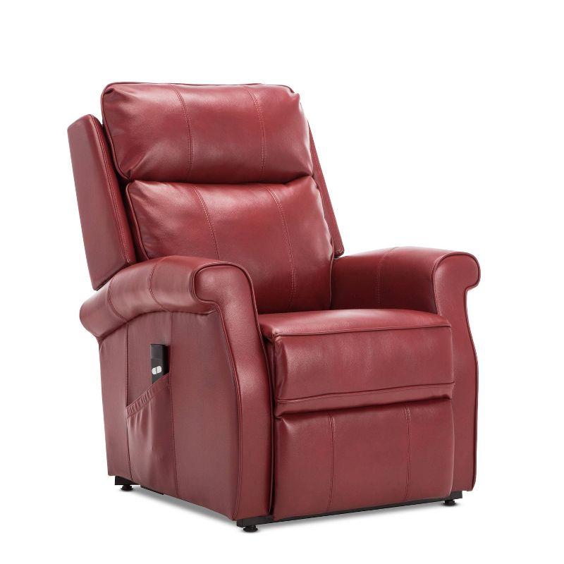 Transitional Red Leather Power Lift Recliner with Wooden Frame