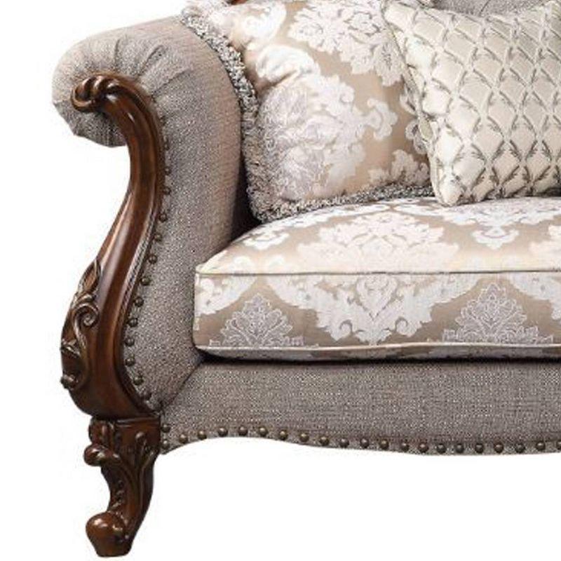 Cherry Finish 90'' Tufted Fabric Sofa with Nailhead Detail