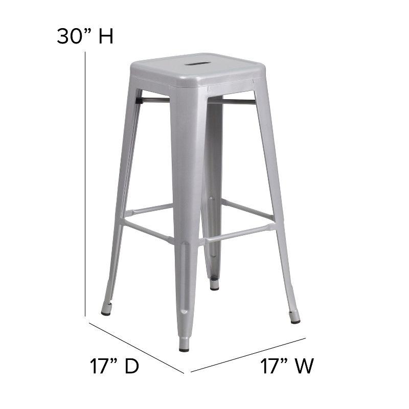 Flash Furniture Commercial Grade 30" High Backless Silver Metal Indoor-Outdoor Barstool with Square Seat