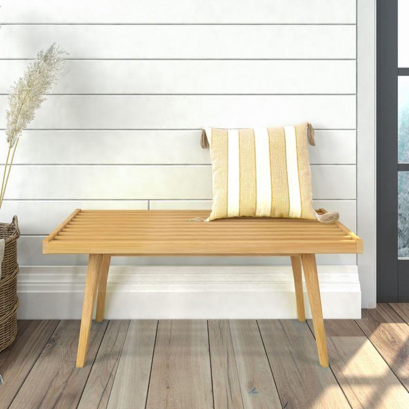 Natural Pine and Birch Mid-Century Modern Entryway Bench