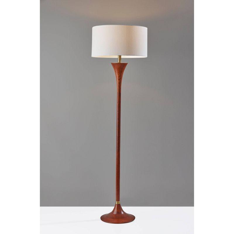 Rebecca Floor Lamp Walnut Rubberwood with Antique Brass Accent - Adesso: Tapered Design, Rotary Switch