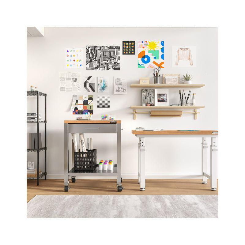 48'' Wide Stainless Steel Kitchen Rolling Cart Island with Solid Wood Top
