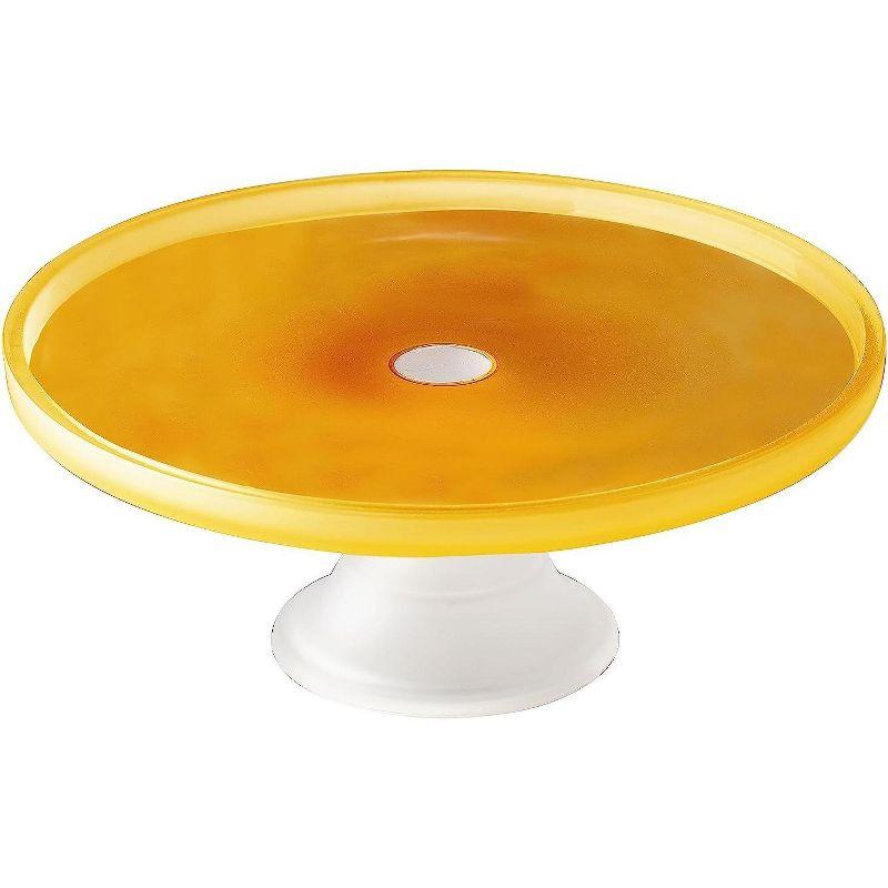 Amber Frosted Glass Cake Stand with White Pedestal, 12"