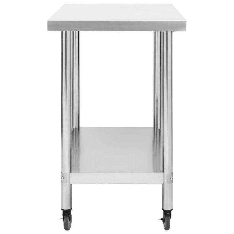 vidaXL Kitchen Work Table, with Wheels 39.4"x17.7"x33.5" Stainless Steel