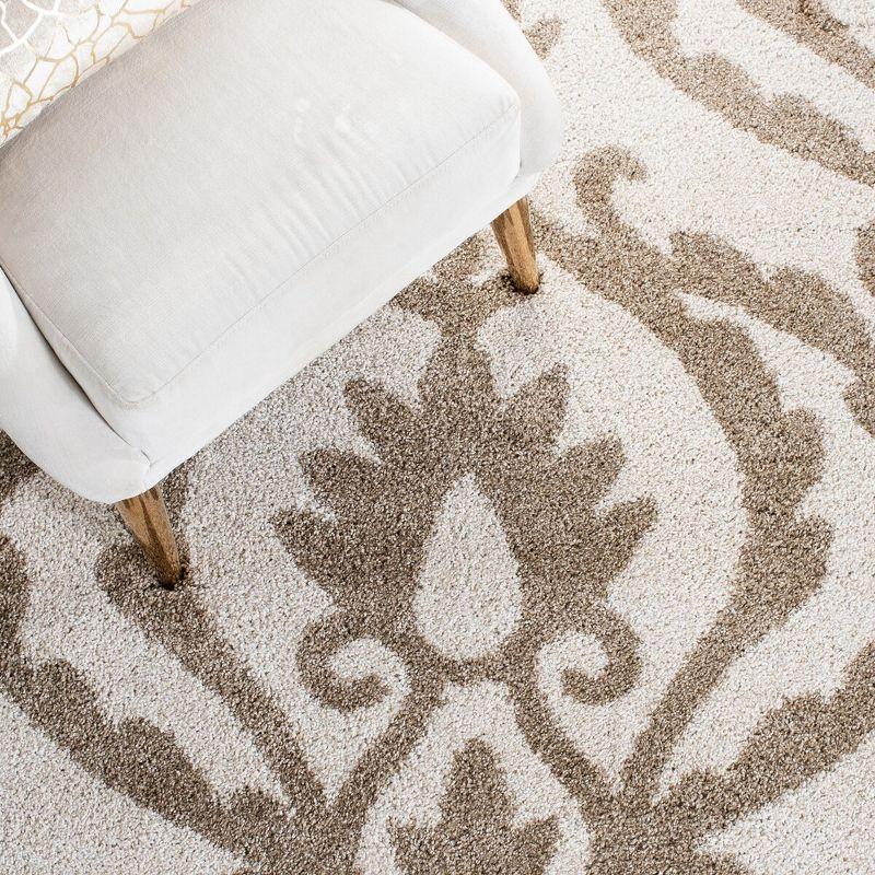 Cream and Beige Floral Shag Rectangular Area Rug