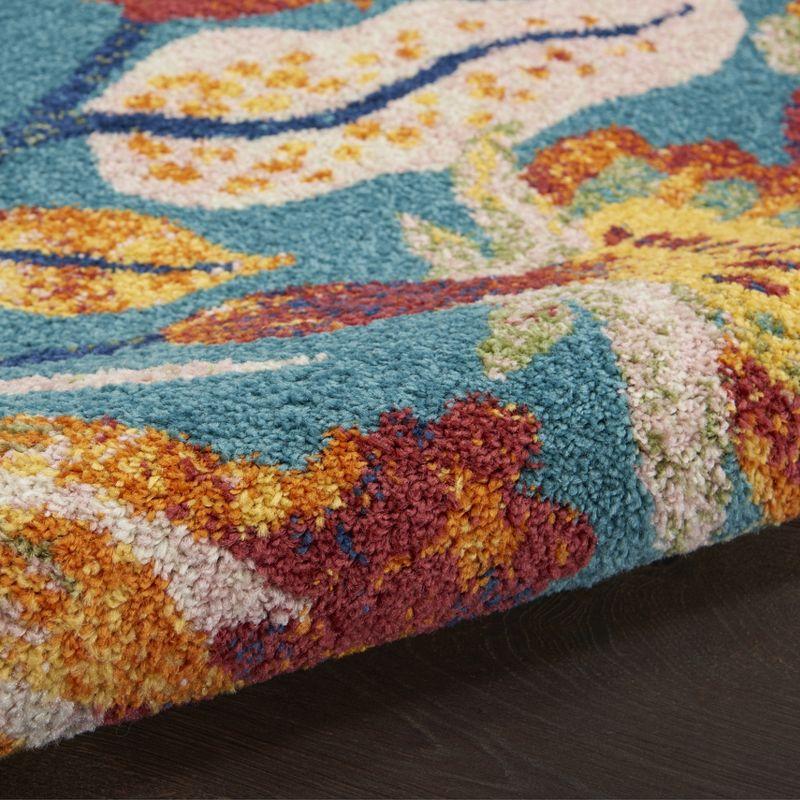 Turquoise Bloom 8' x 10' Floral Synthetic Easy-Care Area Rug