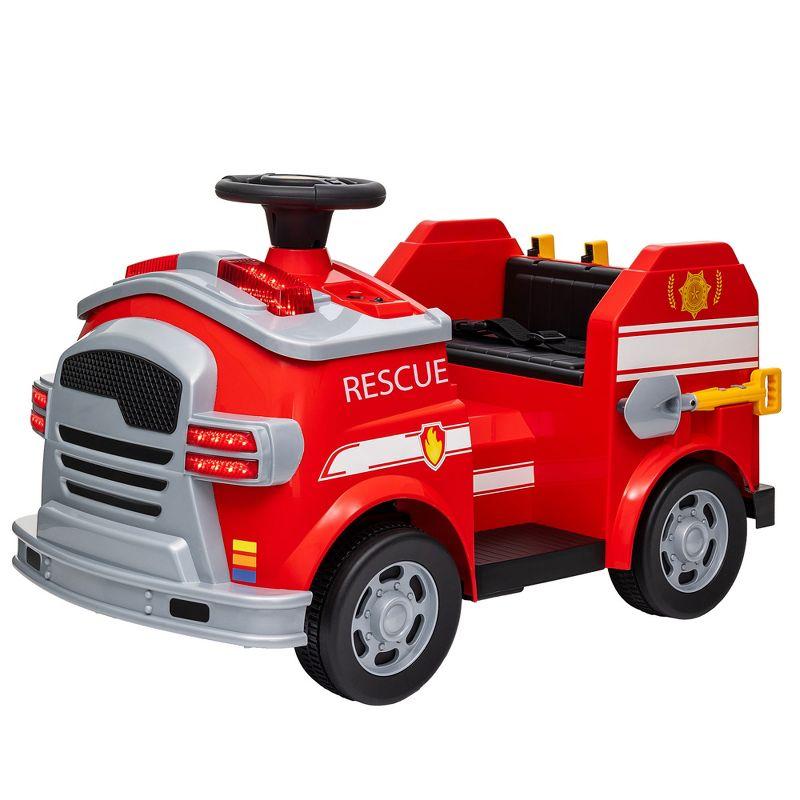 Qaba Qaba 12V Ride on Fire Truck with Siren, Lights, Soft Start, Horn Music, Red