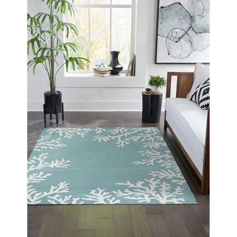 Liora Manne Capri Coral Border Indoor/Outdoor Rug Aqua 2'6" x 4'